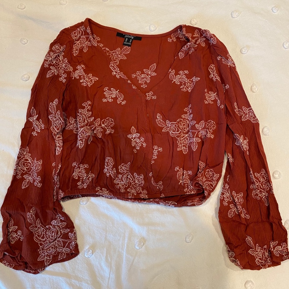 Terracotta Color Blouse with Floral Detail